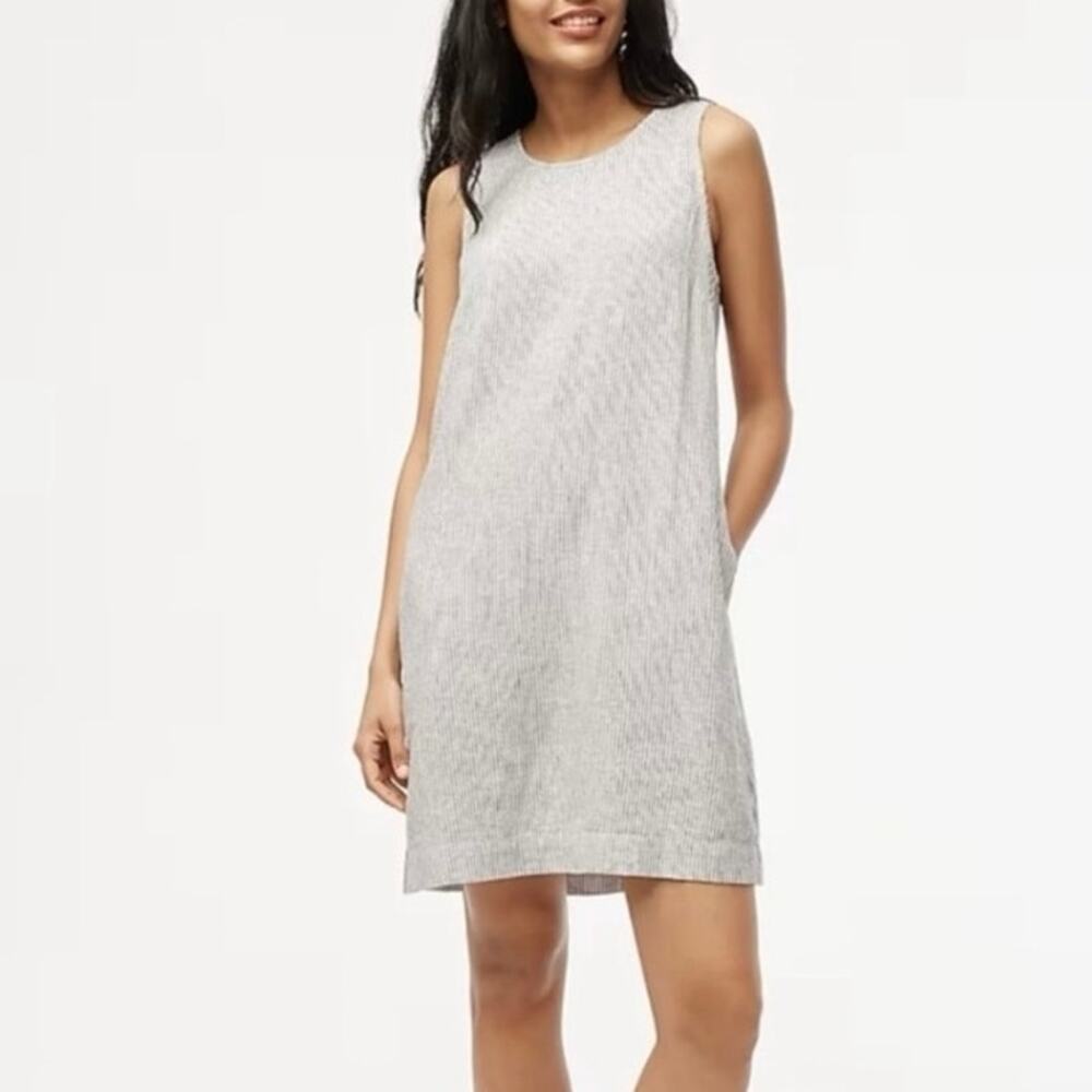 J. Crew Factory Linen Blend Black & White Striped Mini Dress Pockets size 10